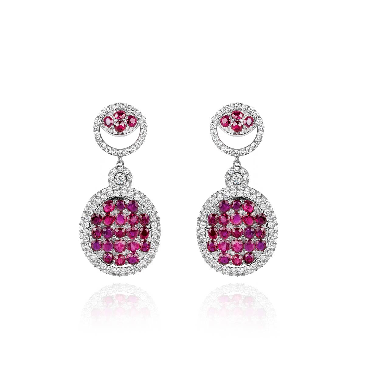 White Gold Diamond And Ruby Earrings